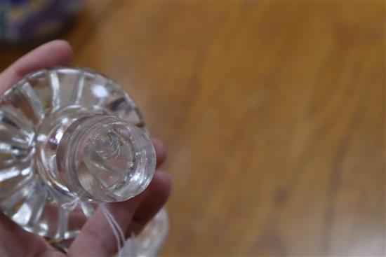 A set of five Stourbridge cut glass wine glasses and a pair of decanters, one lacking a stopper (3)